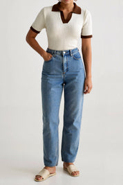 Polo de mujer con bloques de color y cuello con muesca 8