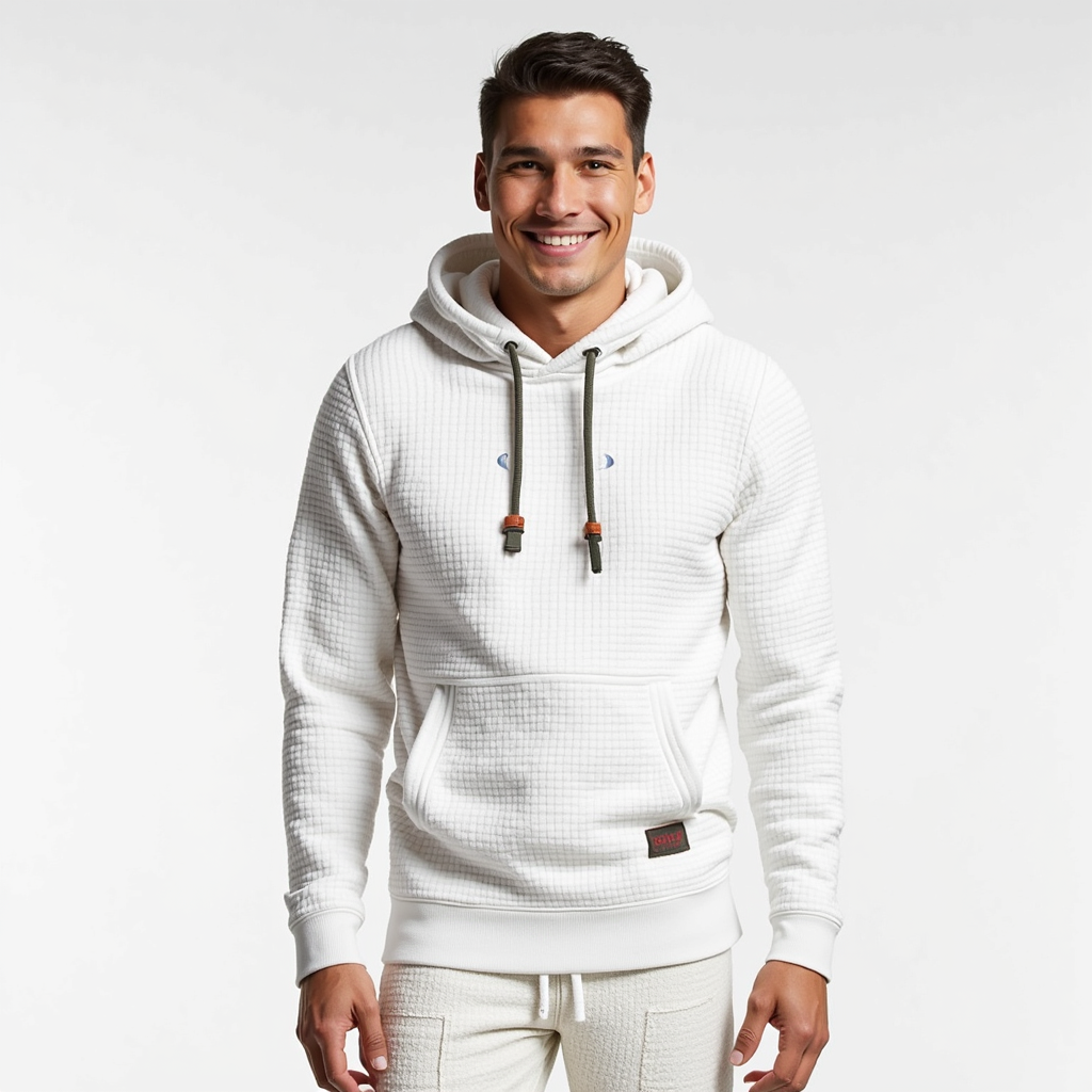 Sudadera con capucha para hombre – Textura acolchada – Corte informal blanco 1