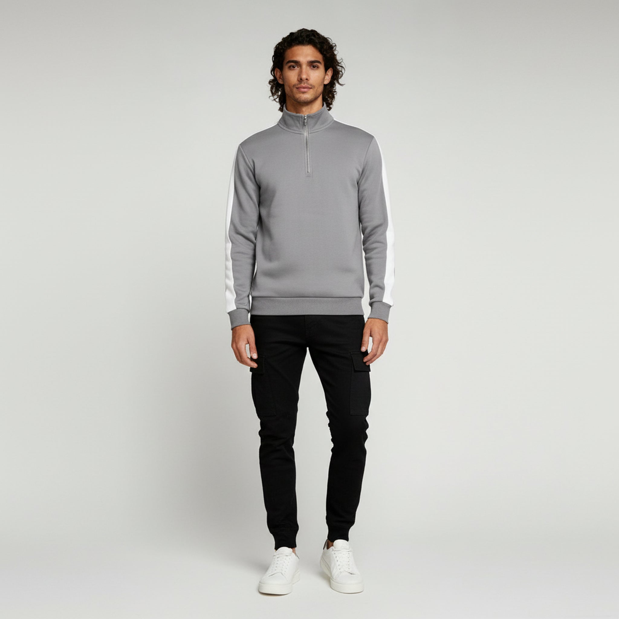 Sudadera con cremallera de un cuarto para hombre - Corte deportivo - Detalle en contraste en las mangas 1