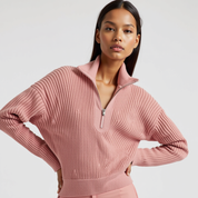 Suéter con cremallera de un cuarto – Punto acanalado – Look deportivo informal 0