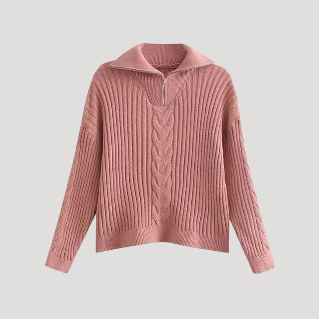 Suéter con cremallera de un cuarto – Punto acanalado – Look deportivo informal 1