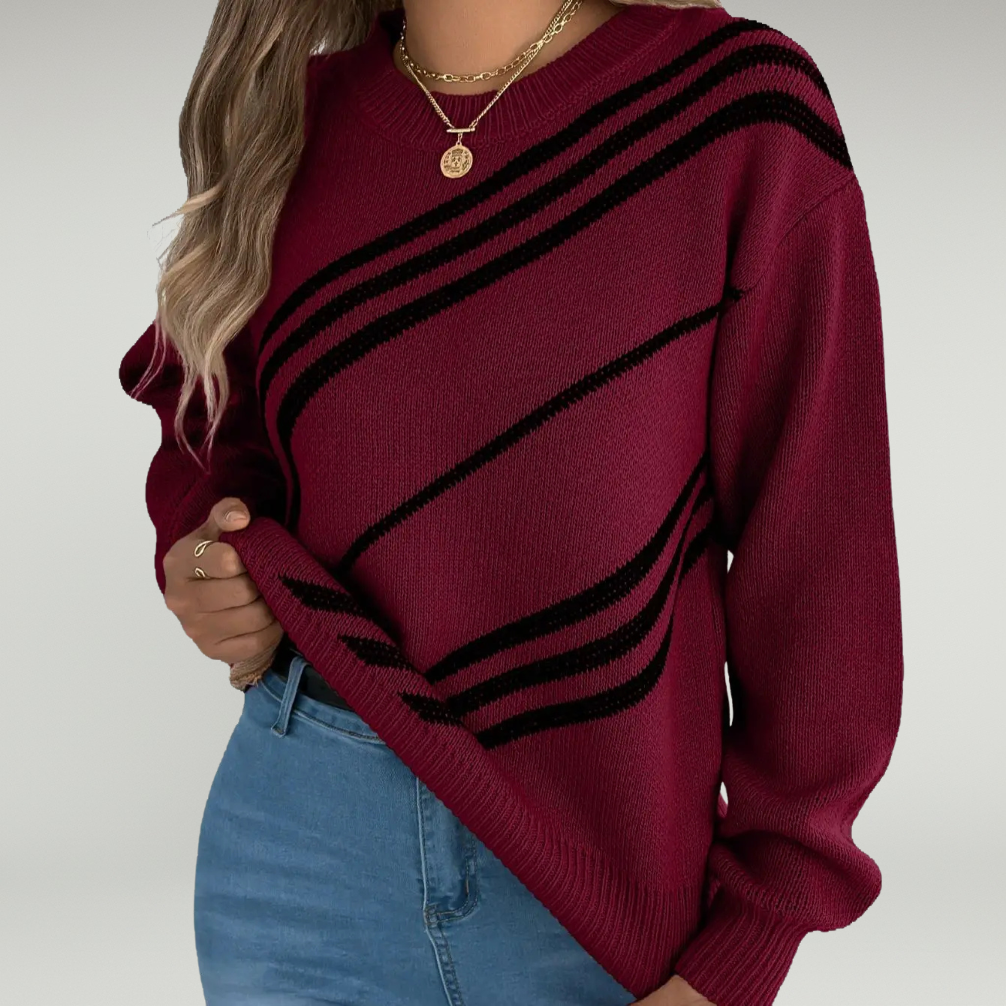 Suéter con textura de sarga – Diseño de bloques de color – Estilo invernal acogedor 3