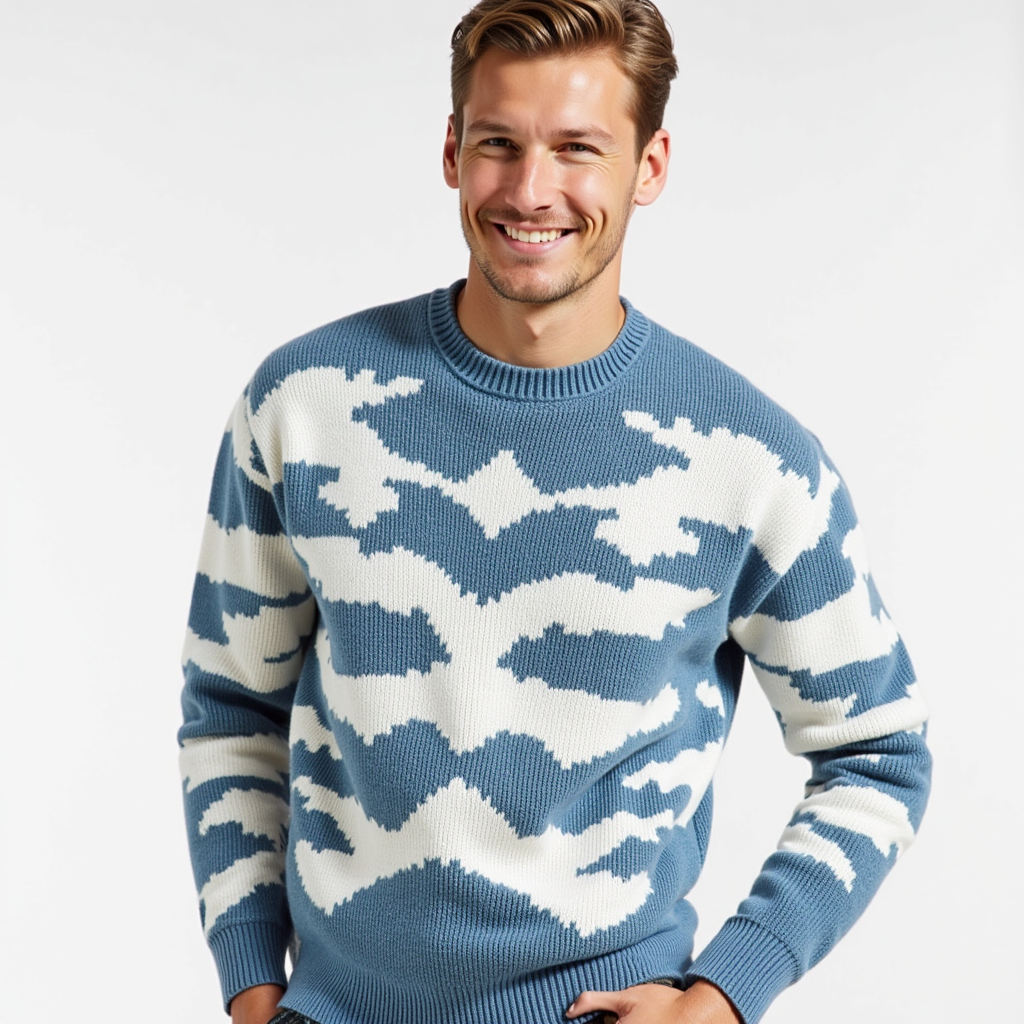 Suéter de cuello redondo con estampado de nubes y tejido suave con estilo urbano 0