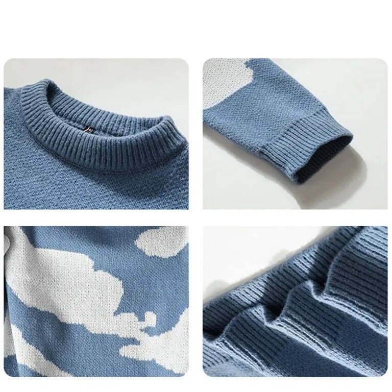 Suéter de cuello redondo con estampado de nubes y tejido suave con estilo urbano 2