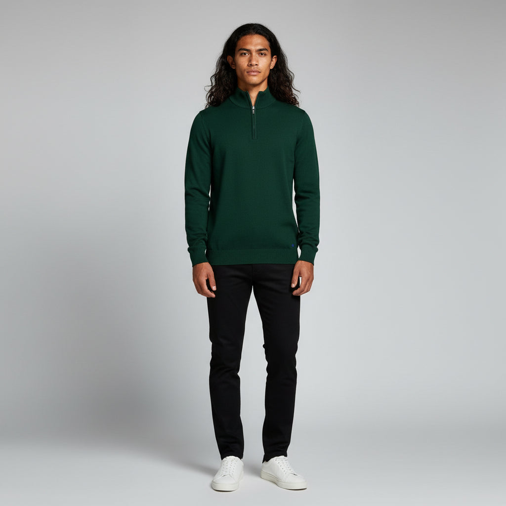 Suéter de hombre con cremallera de un cuarto - Diseño de punto ajustado 1