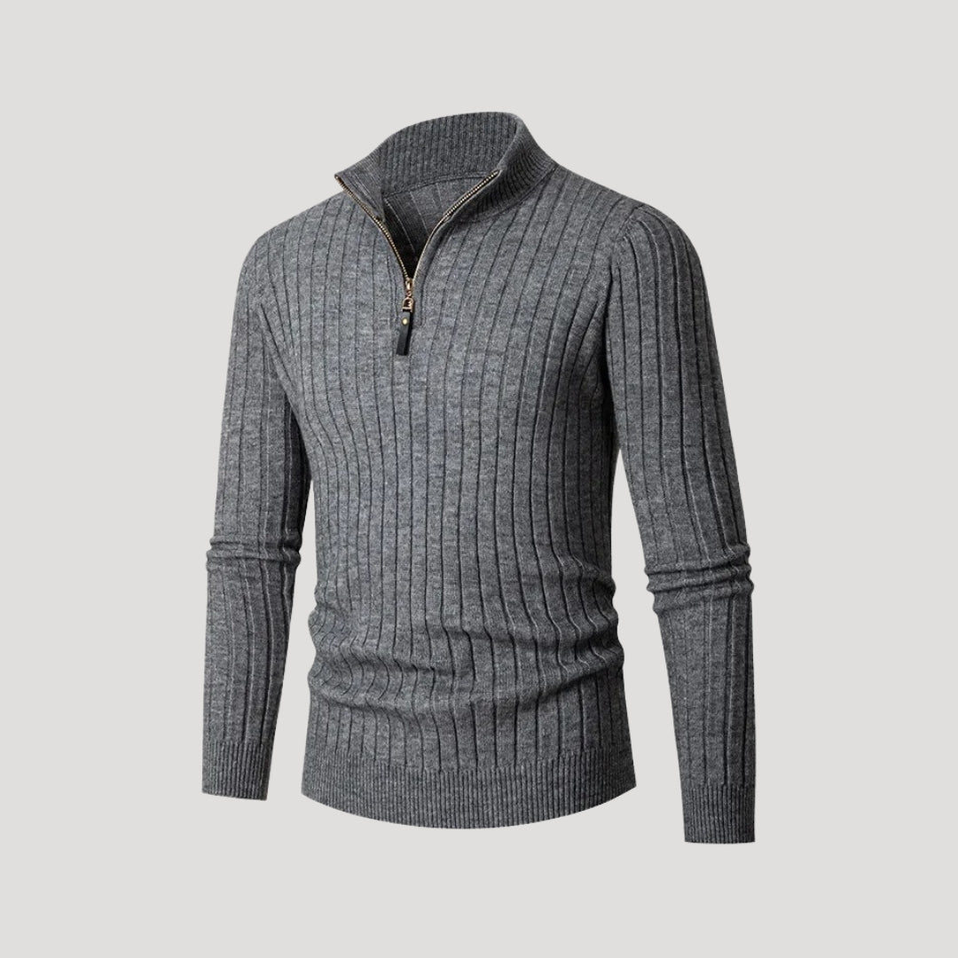 Suéter de punto acanalado para hombre, con media cremallera, estilo elegante para el invierno 0