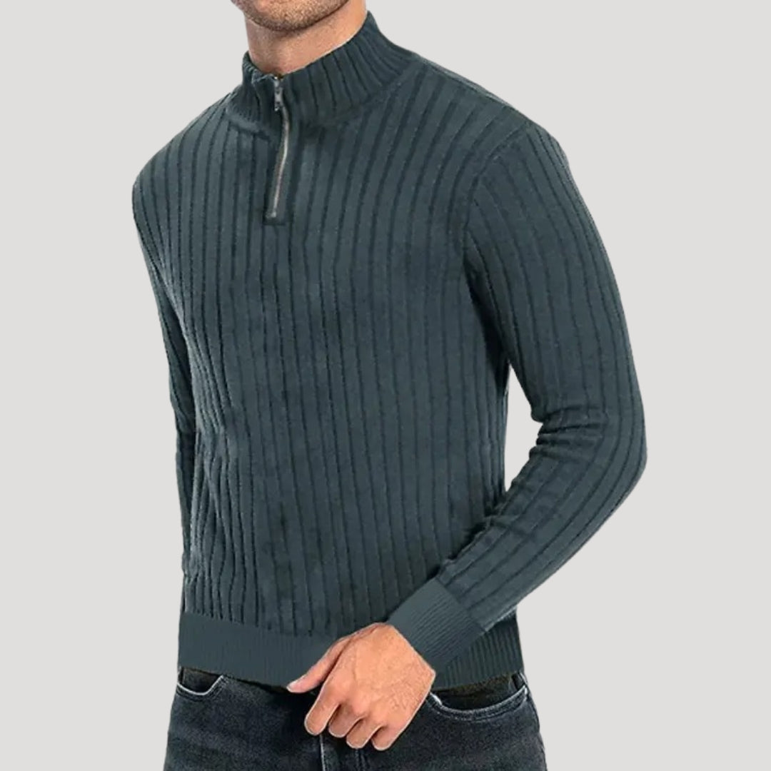 Suéter de punto acanalado para hombre, con media cremallera, para un estilo informal elegante 0