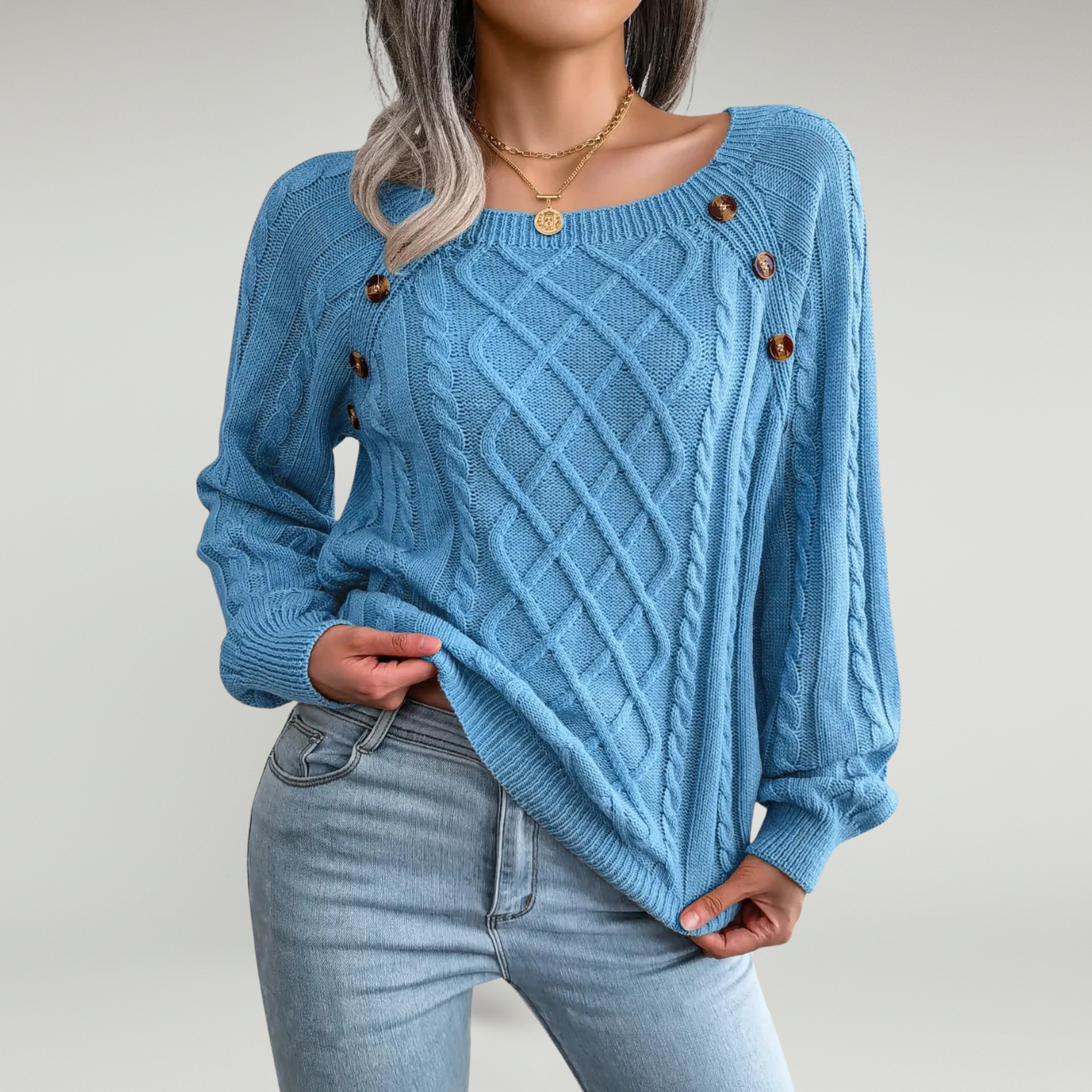 Suéter de punto con cuello cuadrado 14