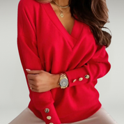 Suéter de punto con cuello en V: look informal de oficina para mujer 0