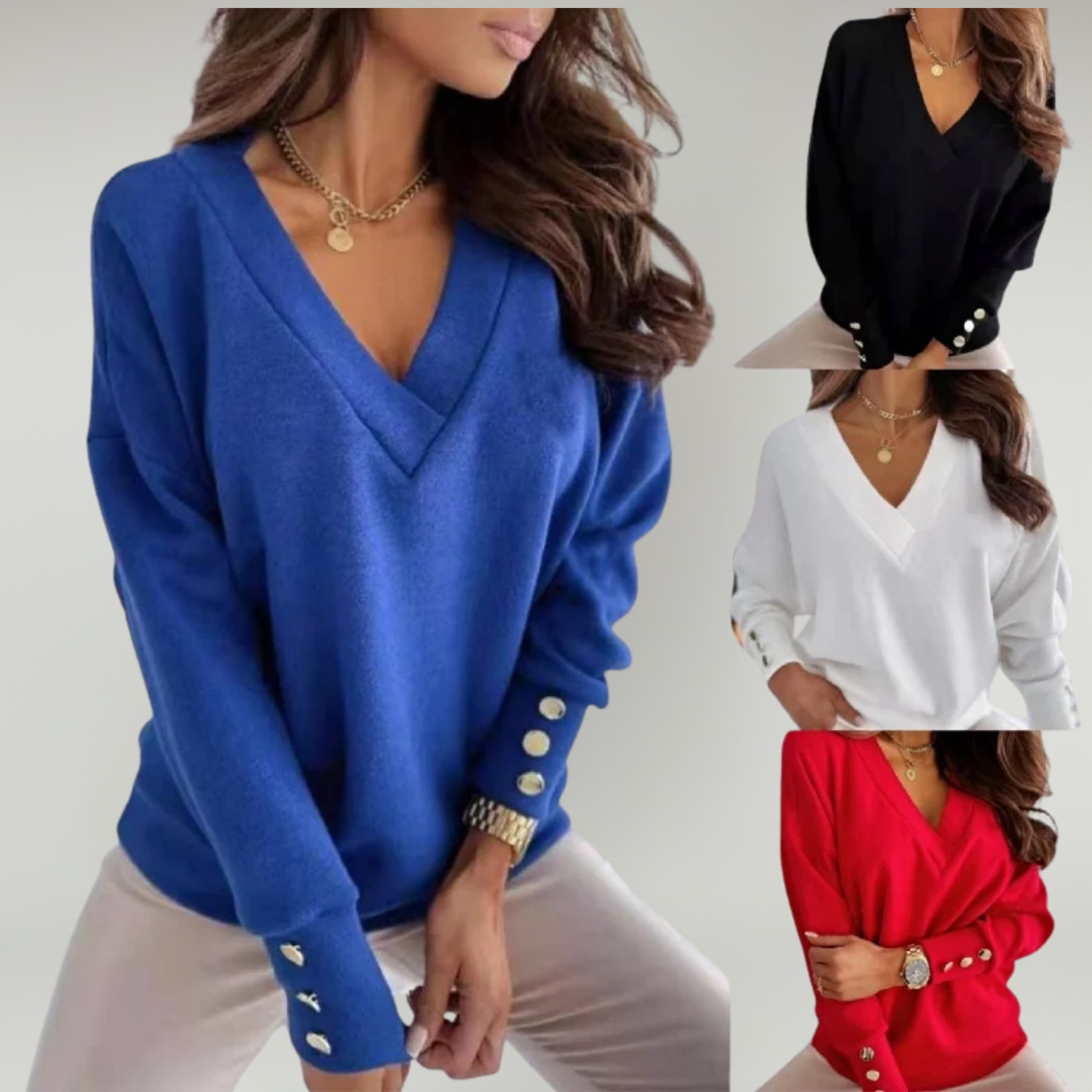 Suéter de punto con cuello en V: look informal de oficina para mujer 6