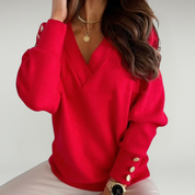 Suéter de punto con cuello en V: look informal de oficina para mujer 8