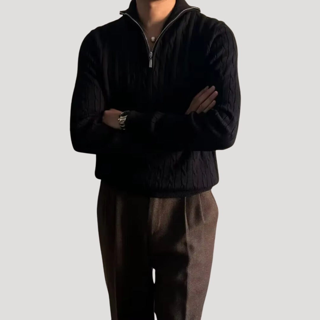 Suéter de punto trenzado para hombre con media cremallera: un básico intemporal para el invierno 1