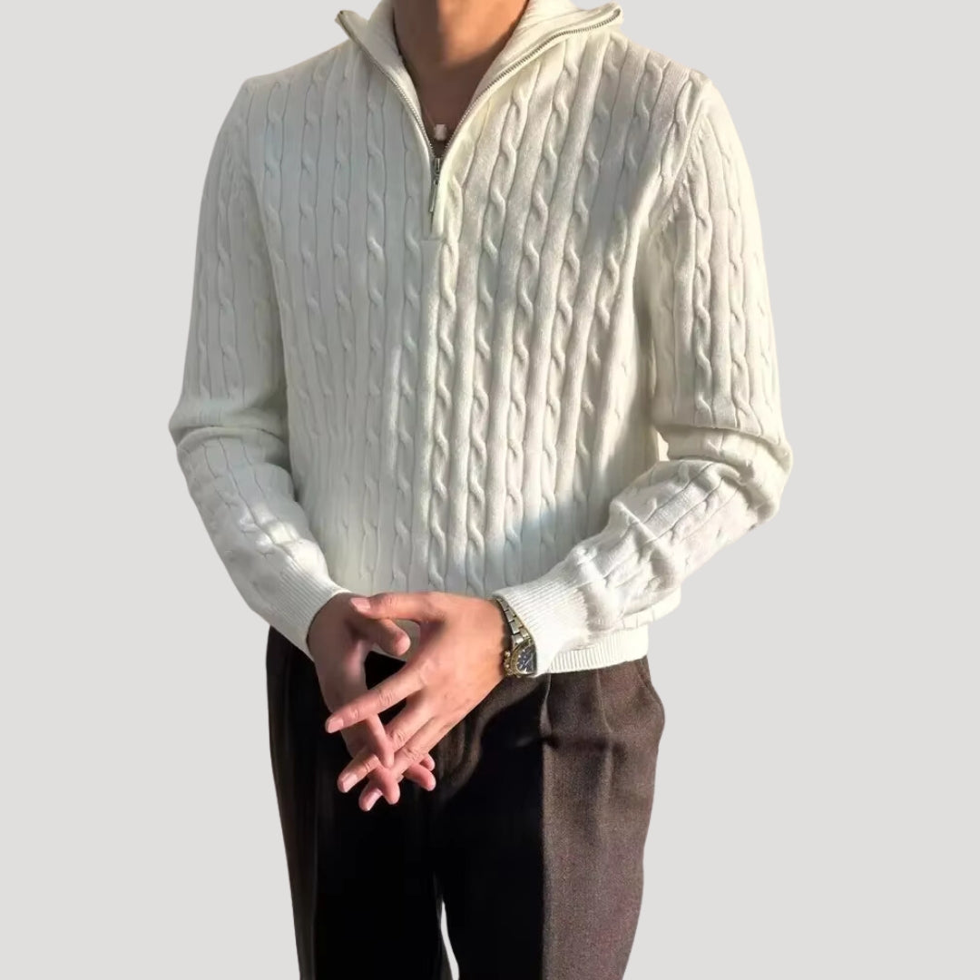 Suéter de punto trenzado para hombre con media cremallera: un básico intemporal para el invierno 3