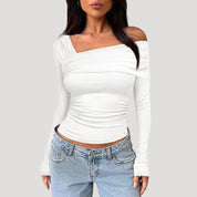 Top con hombros descubiertos, manga larga, estilo casual chic 10