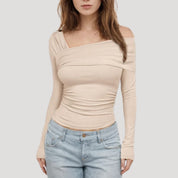 Top con hombros descubiertos, manga larga, estilo casual chic 12