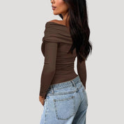 Top con hombros descubiertos, manga larga, estilo casual chic 6