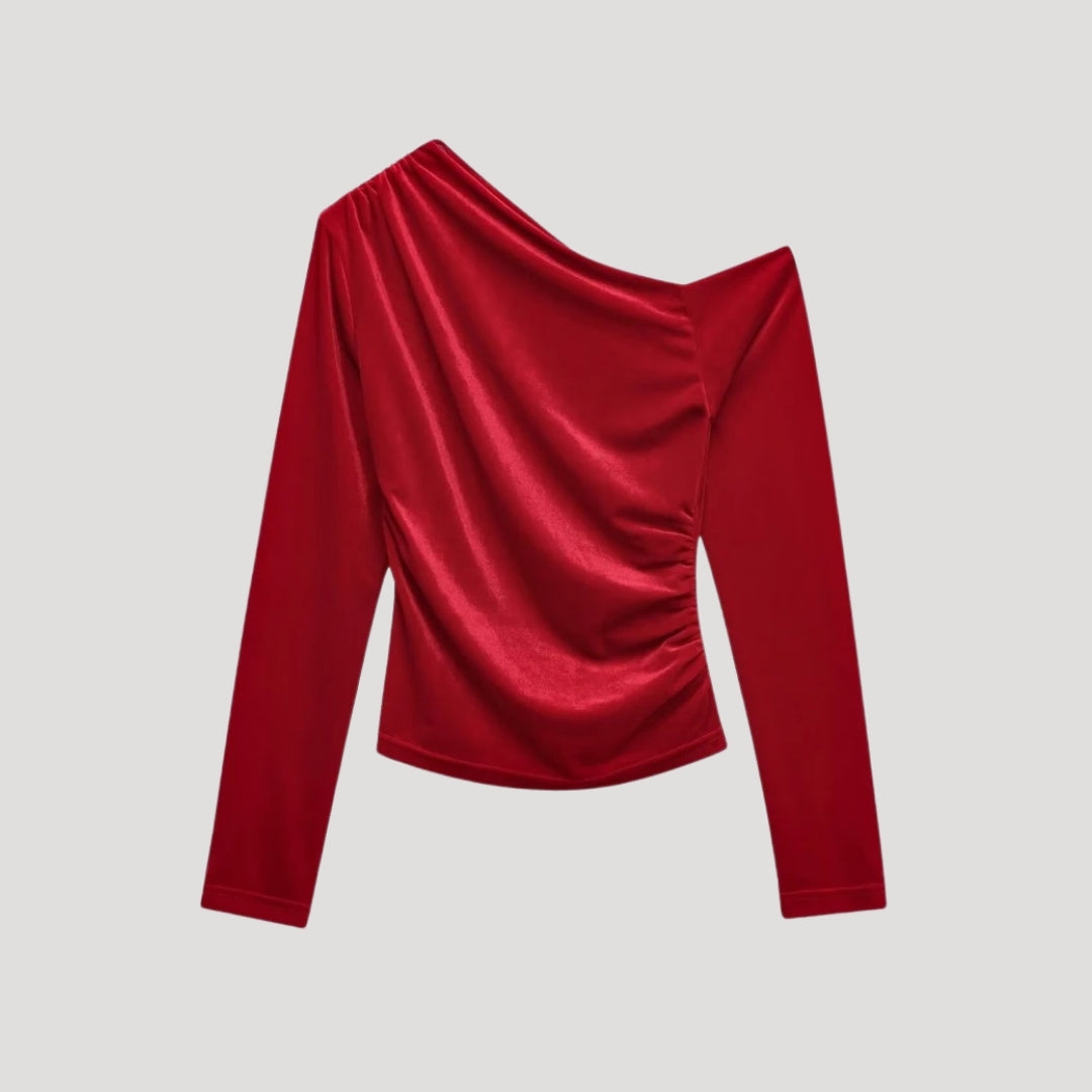 Top de terciopelo de un solo hombro para fiesta elegante 0