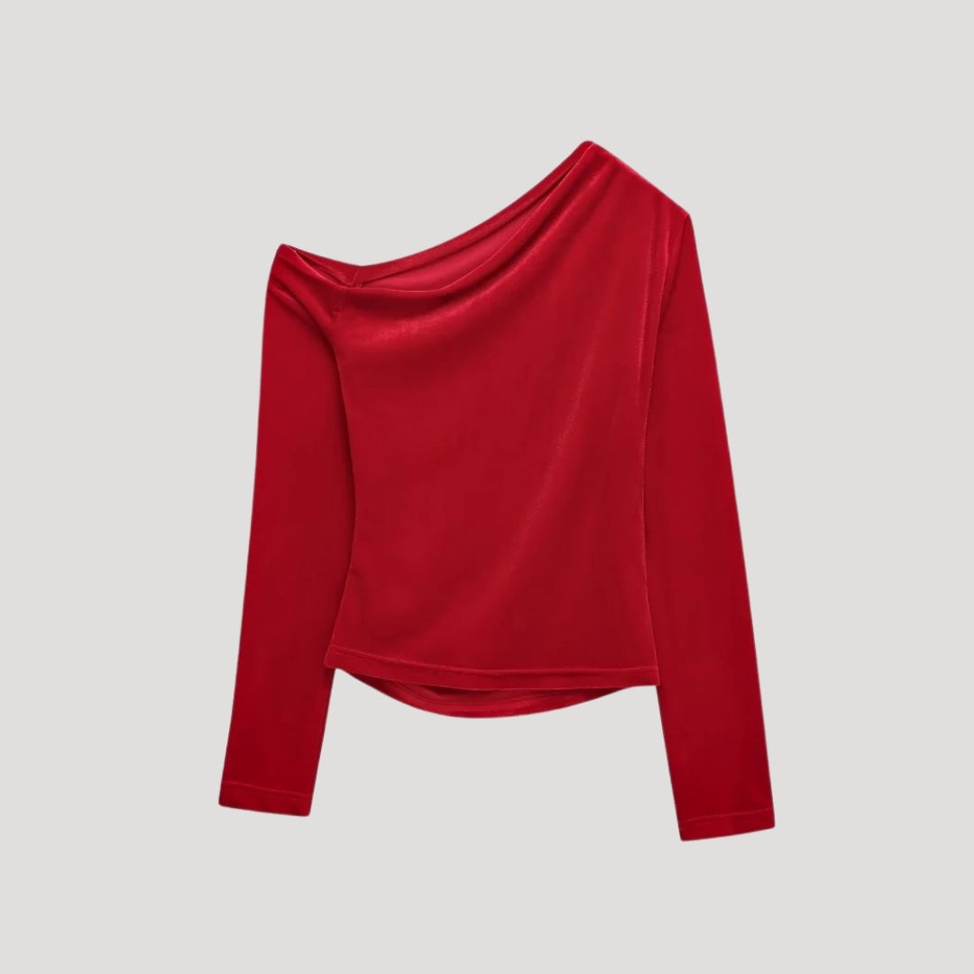 Top de terciopelo de un solo hombro para fiesta elegante 2