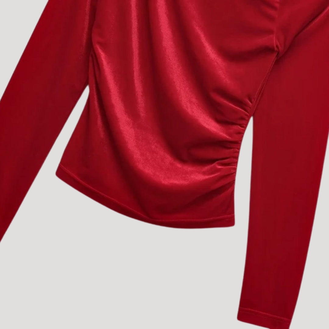 Top de terciopelo de un solo hombro para fiesta elegante 4