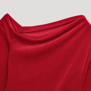 Top de terciopelo de un solo hombro para fiesta elegante 7