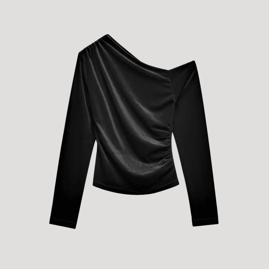 Top de terciopelo de un solo hombro para fiesta elegante 8