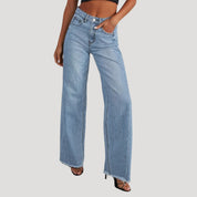 Vaqueros de pierna ancha, dobladillo sin rematar, corte informal y moderno 0