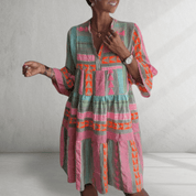 Vestido bohemio con estampado geométrico y corte relajado para las fiestas 0