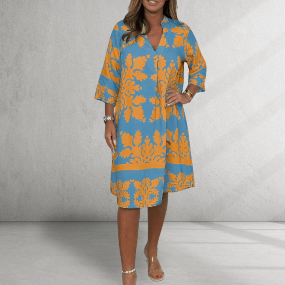 Vestido hasta la rodilla – Estampado floral llamativo – Corte relajado de verano 1