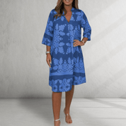 Vestido hasta la rodilla – Estampado floral llamativo – Corte relajado de verano 4