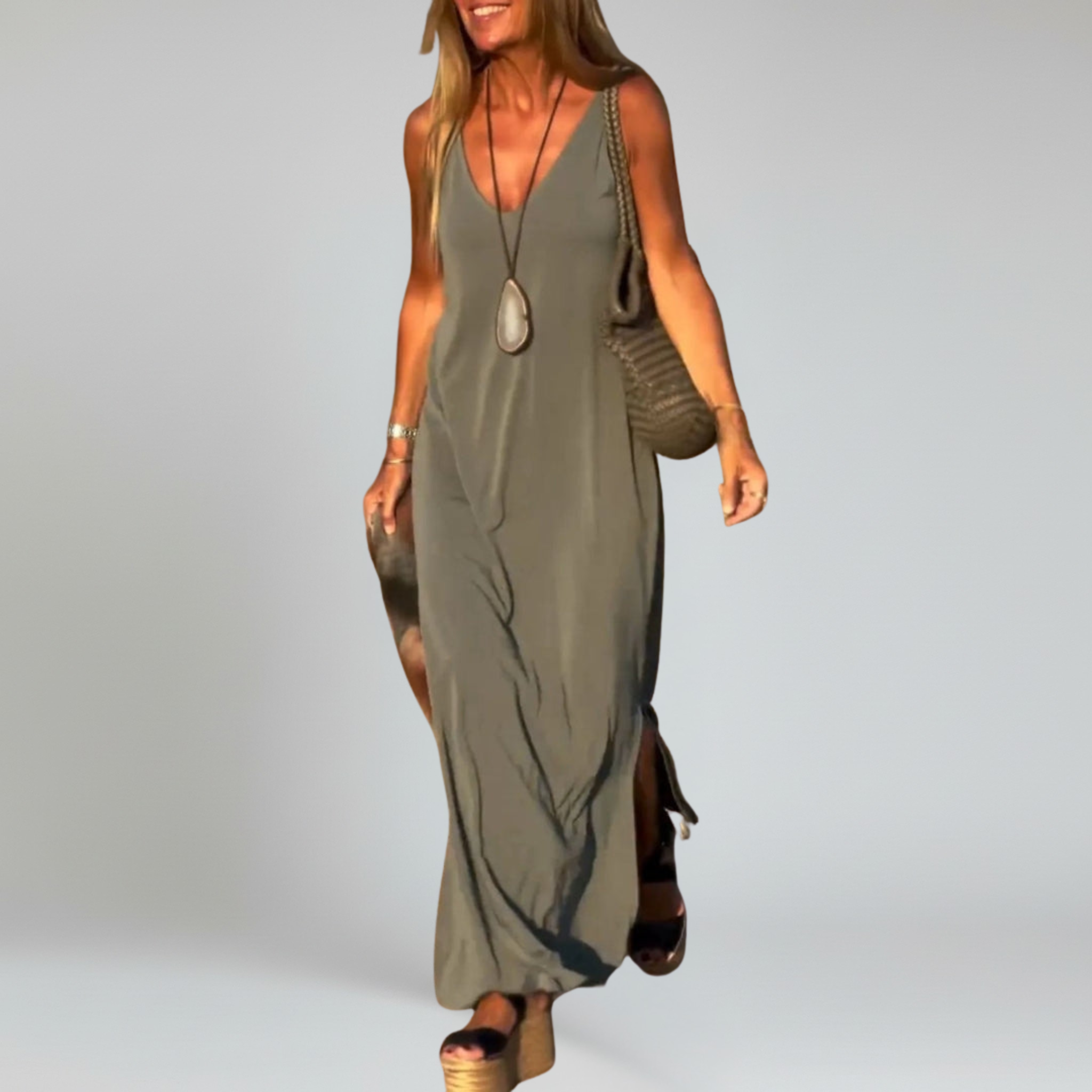 Vestido largo – Escote en V favorecedor – Elegancia veraniega sin esfuerzo 0