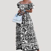 Vestido largo con hombros descubiertos y mangas abullonadas: un estilo veraniego sin esfuerzo 3