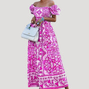 Vestido largo con hombros descubiertos y mangas abullonadas: un estilo veraniego sin esfuerzo 4