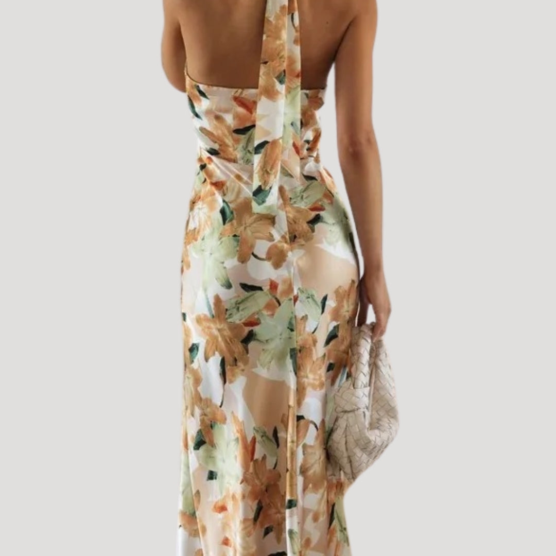 Vestido largo floral con cuello halter: elegante estilo playero para verano. 3