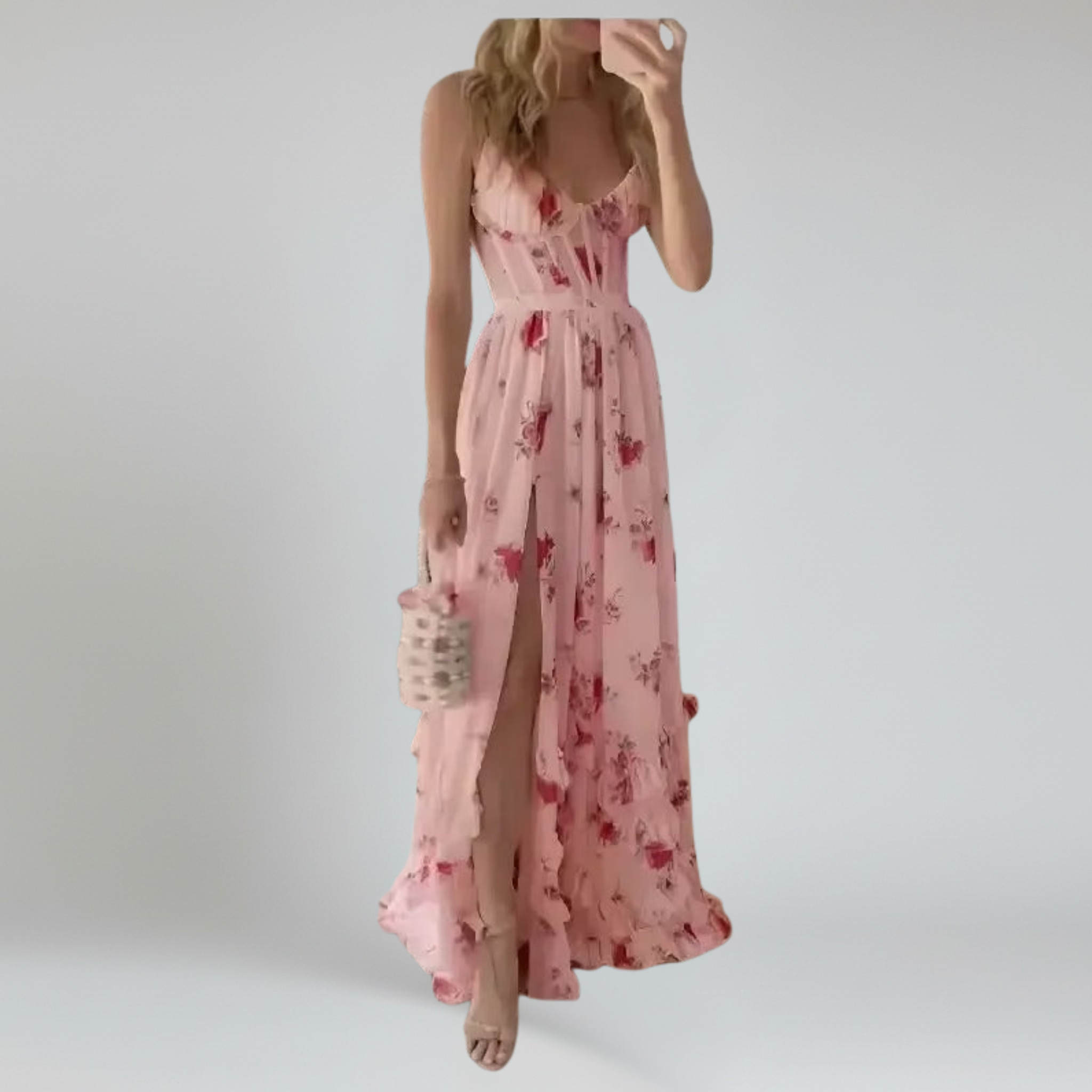 Vestido largo floral con volantes y abertura alta: perfecto para salidas de verano 1