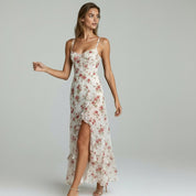 Vestido largo floral con volantes y abertura alta: perfecto para salidas de verano 3