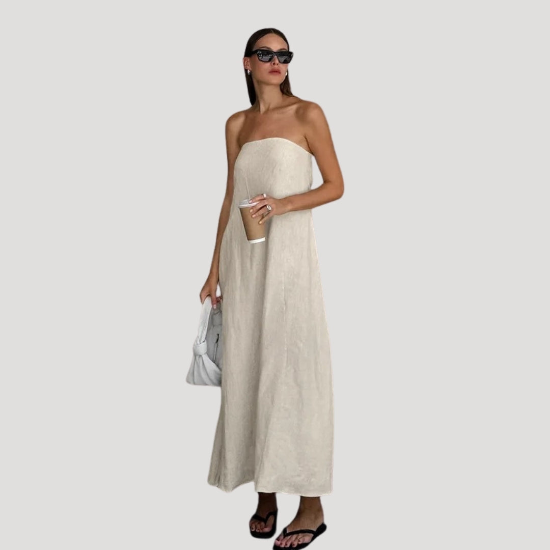 Vestido largo sin tirantes de lino transpirable: estilo veraniego sin esfuerzo 8