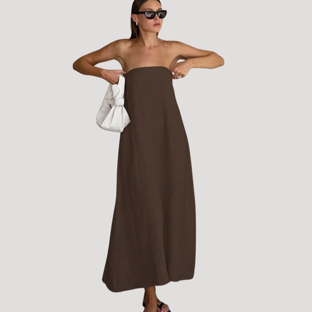 Vestido largo sin tirantes de lino transpirable: estilo veraniego sin esfuerzo 9