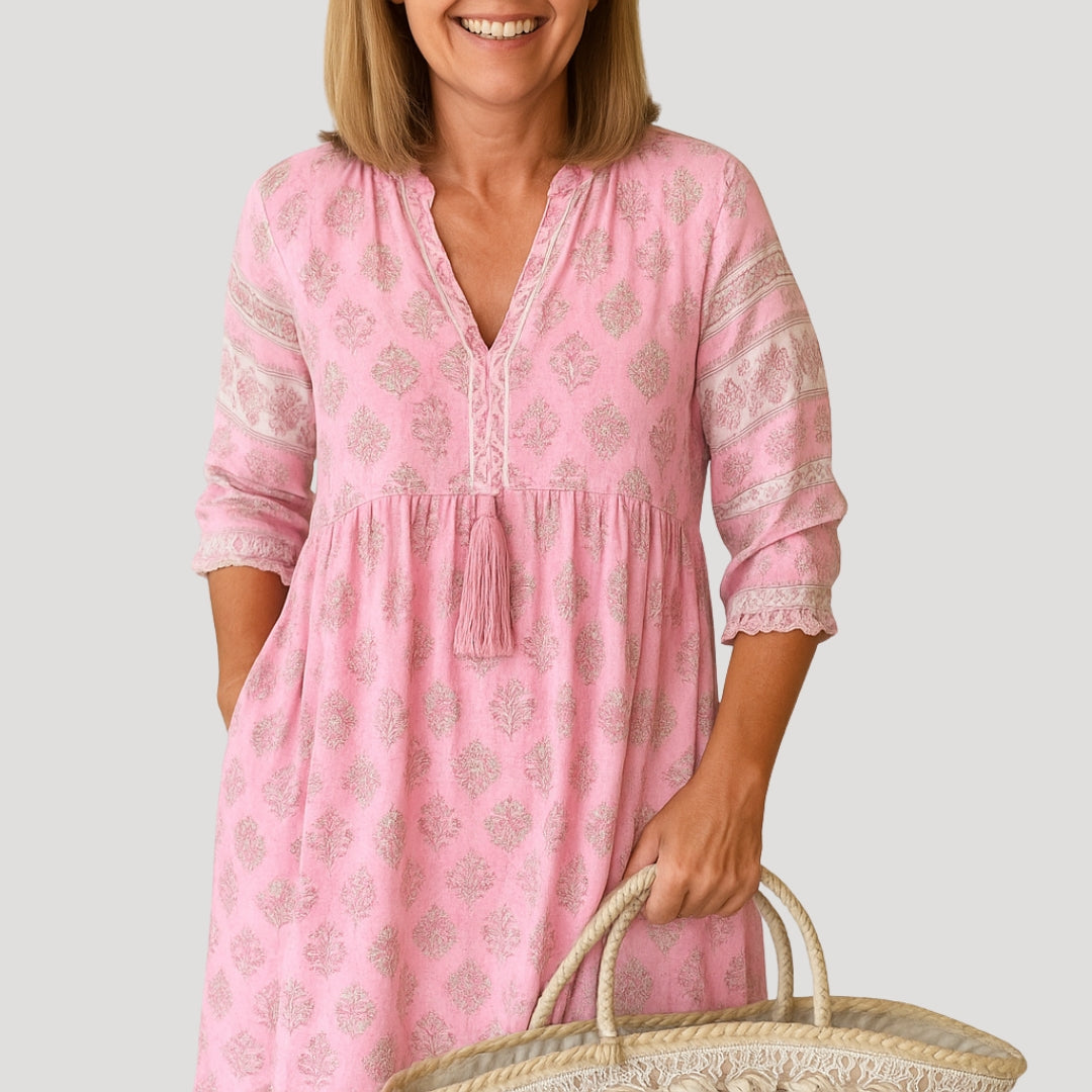 Vestido midi de mujer estilo boho playero con bolsillos 5