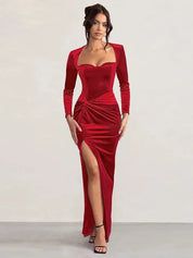 Vestido midi de terciopelo con escote corazón: glamour de noche de lujo 9