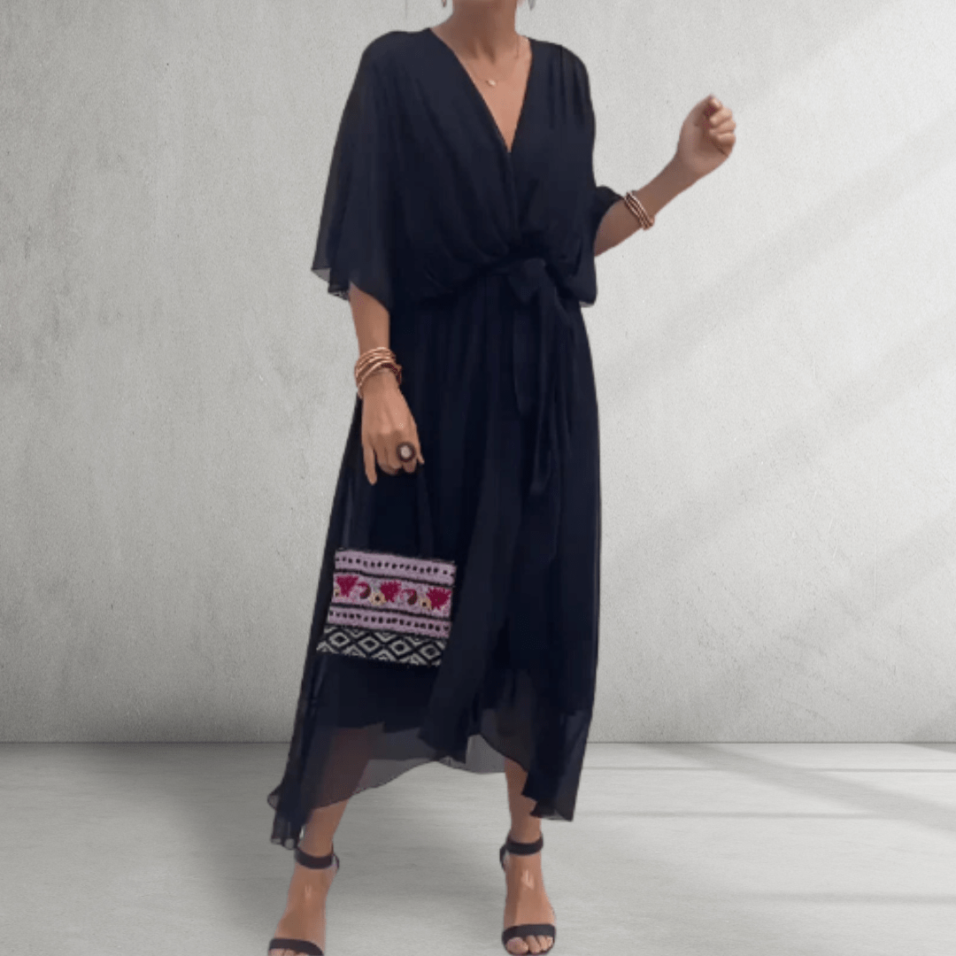 Vestido midi fluido y cruzado: look elegante de noche 2