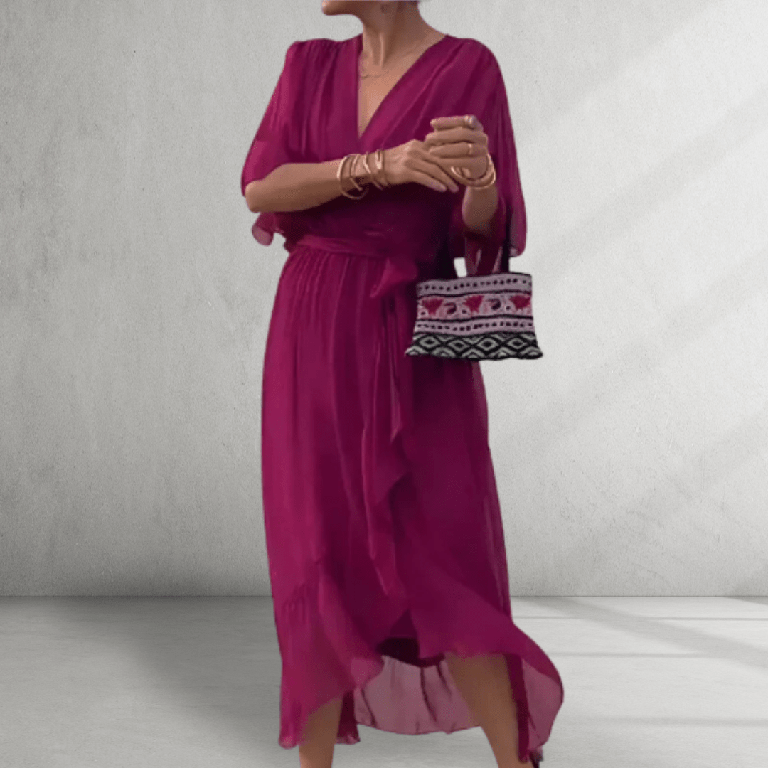 Vestido midi fluido y cruzado: look elegante de noche 4