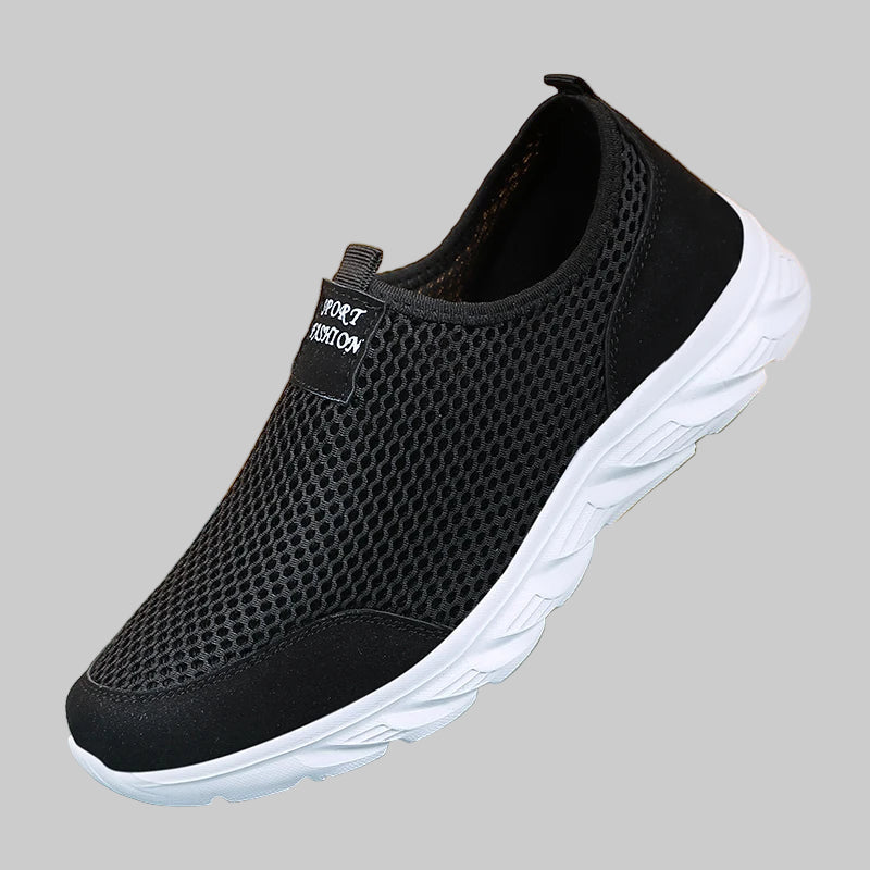 Zapatos sin cordones para hombre, de malla negra, ligeros, informales, para caminar 2